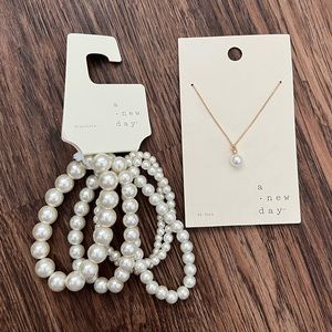 A New Day Matching Pearl Bracelets and Necklace with Pearl Pendant